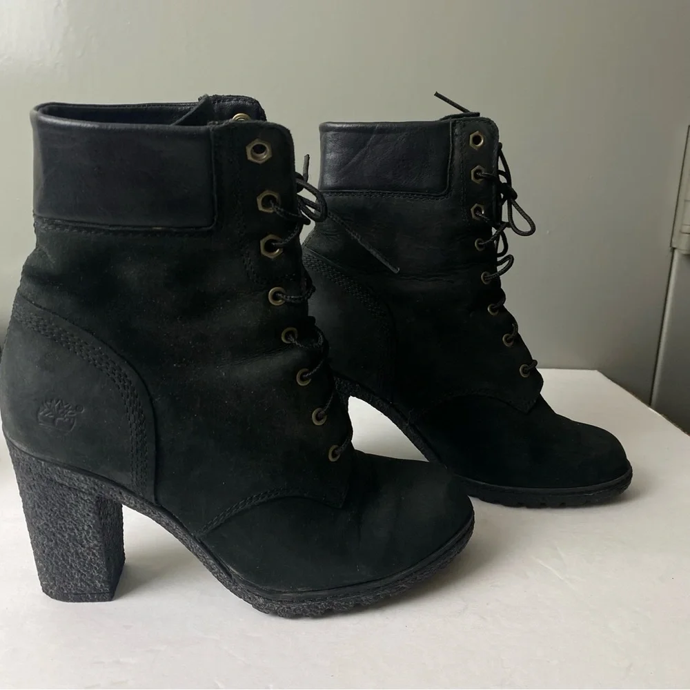 Timberland Women's Glanch Heeled Booties Black Leather sz 6